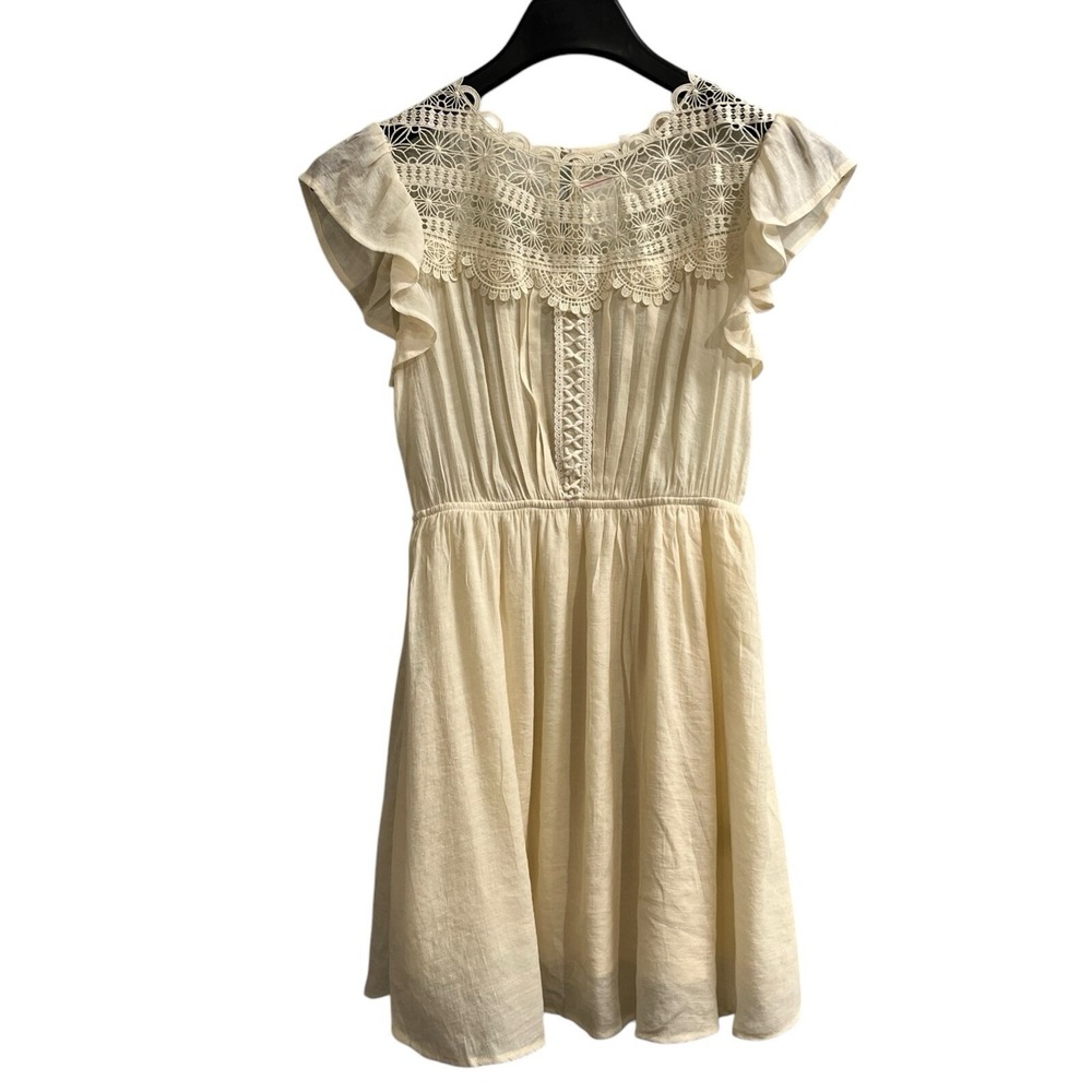 Anthropologie‎ Mine Dress M Ivory Crochet Detail Mini Boho Hippie Beachy Coastal